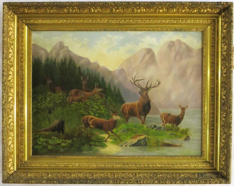 Appraisal: HERD OF ELK OIL ON CANVAS late th early th