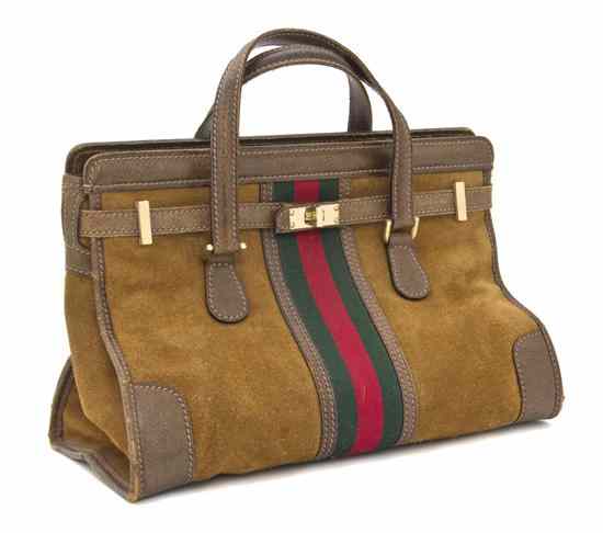 Appraisal: A Gucci Tan Suede Bag Stamped Gucci x inches