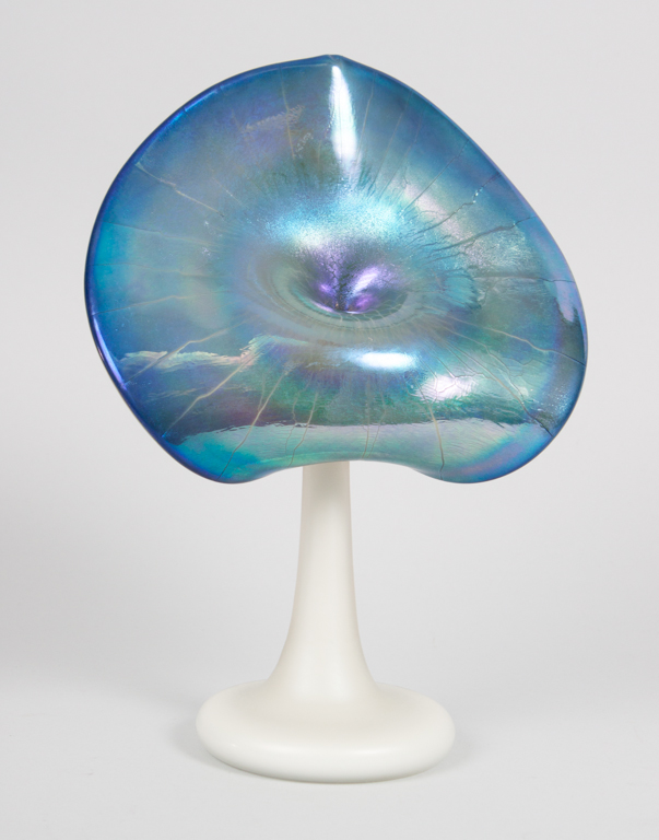 Appraisal: Stuart Abelman Jack-in-the-Pulpit art glass vase dated cased opalescent glass