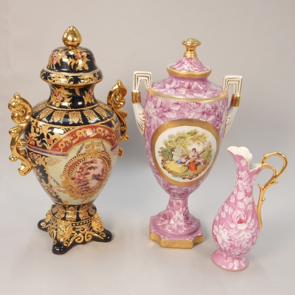 Appraisal: Three items of Continental porcelain to include a two handled