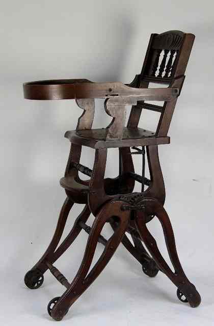 Appraisal: A child's metamorphic high chair with spindle turned splat back