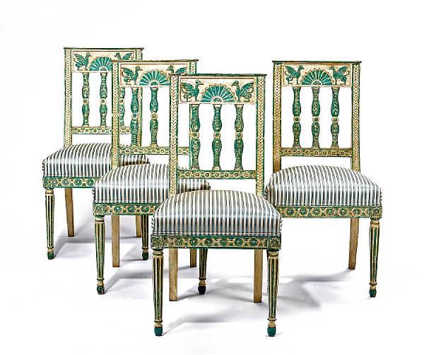 Appraisal: A set of four Swedish Neoclassical paint decorated side chairs