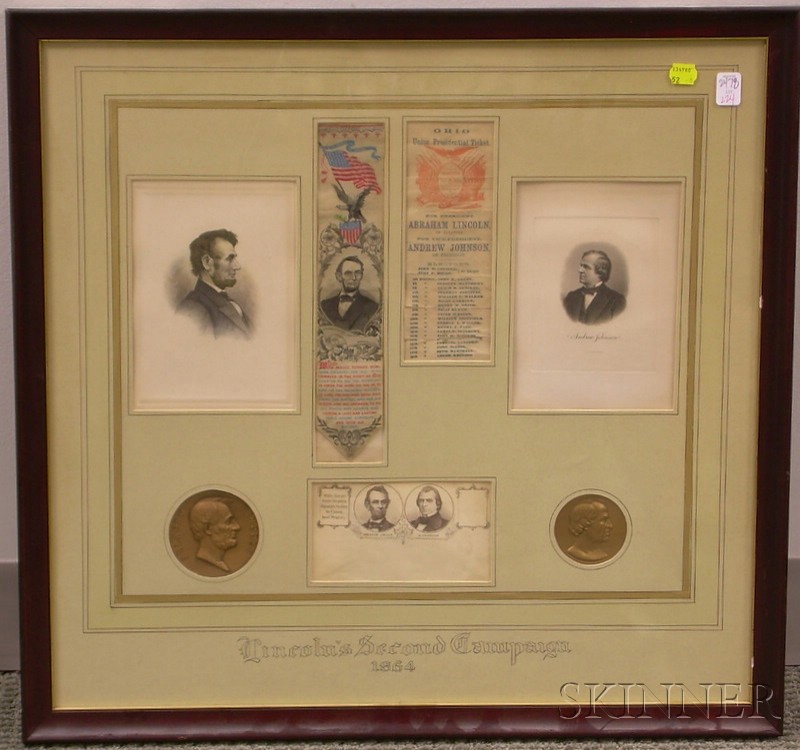 Appraisal: Framed Group of Abraham Lincoln Second Presidential Campaign Related Items