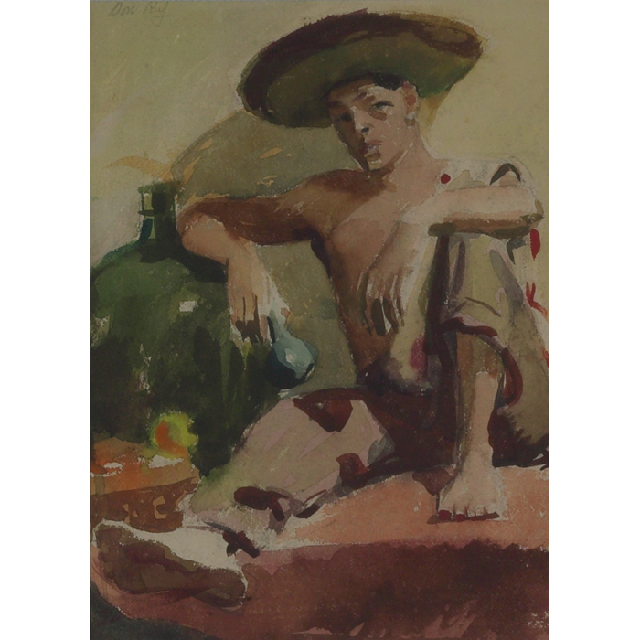 Appraisal: Donald Louis Ruf American - Man in Sombrero c watercolor