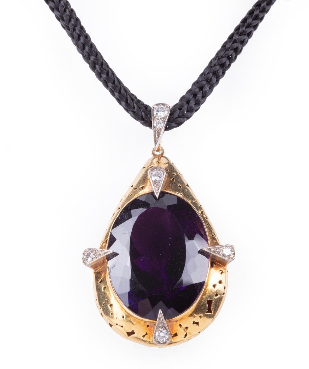 Appraisal: KT YELLOW GOLD AMETHYST AND DIAMOND PENDANT kt Yellow Gold