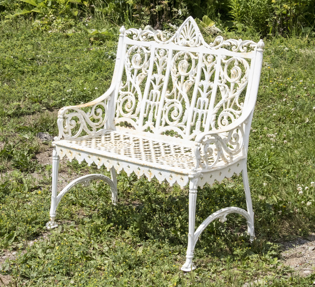 Appraisal: VICTORIAN CAST IRON GARDEN BENCH Ornate Two-Seater Bench in old