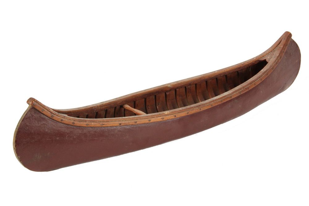 Appraisal: SALESMAN'S SAMPLE CANOE - Circa Red Painted Wood Canoe Model