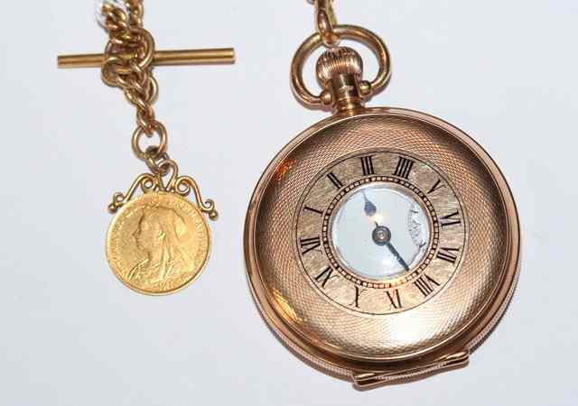 Appraisal: A CT GOLD HALF HUNTER POCKET WATCH movement by Lagaros