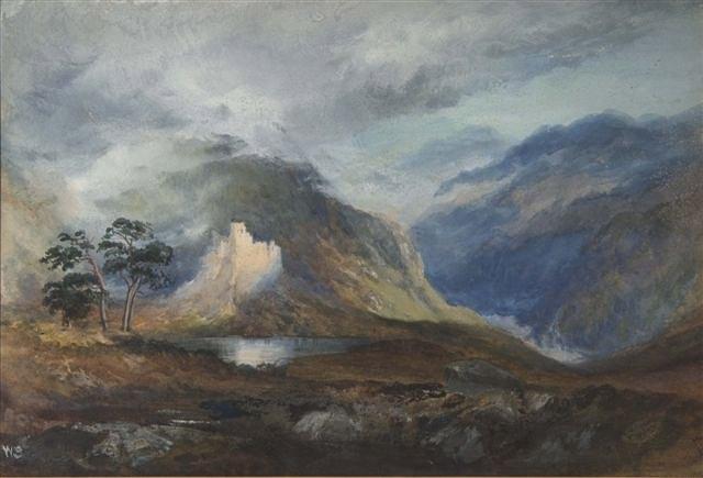 Appraisal: WILLIAM SIMPSON - - Castle in the highlands initialled watercolour