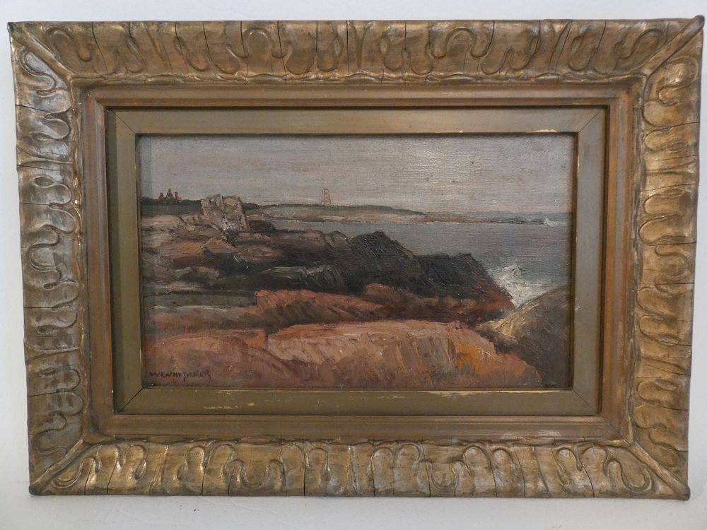 Appraisal: GW WHITAKER PAINTING RI COAST Small oil painting on canvas