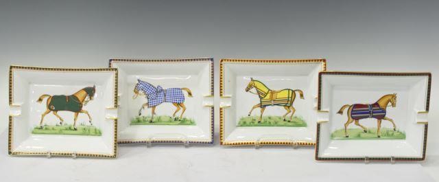 Appraisal: lot of French Hermes parcel gilt porcelain ashtrays horses in