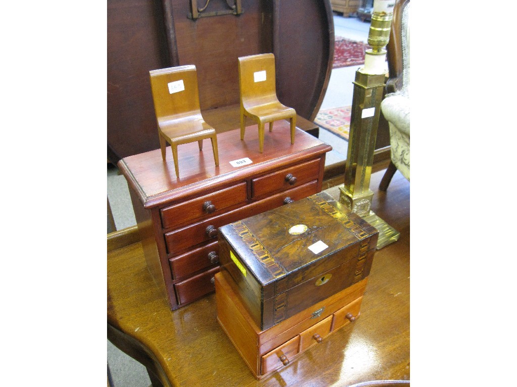 Appraisal: Lot comprising three jewellery boxes a pair of miniature chairs