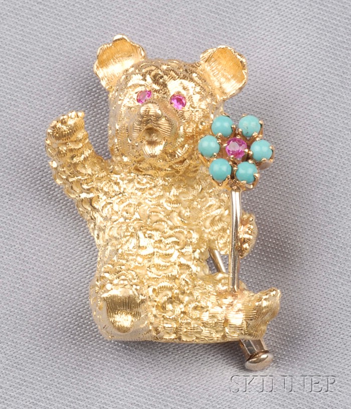 Appraisal: kt Gold Gem-set Teddy Bear Pin Cartier Italy the fuzzy