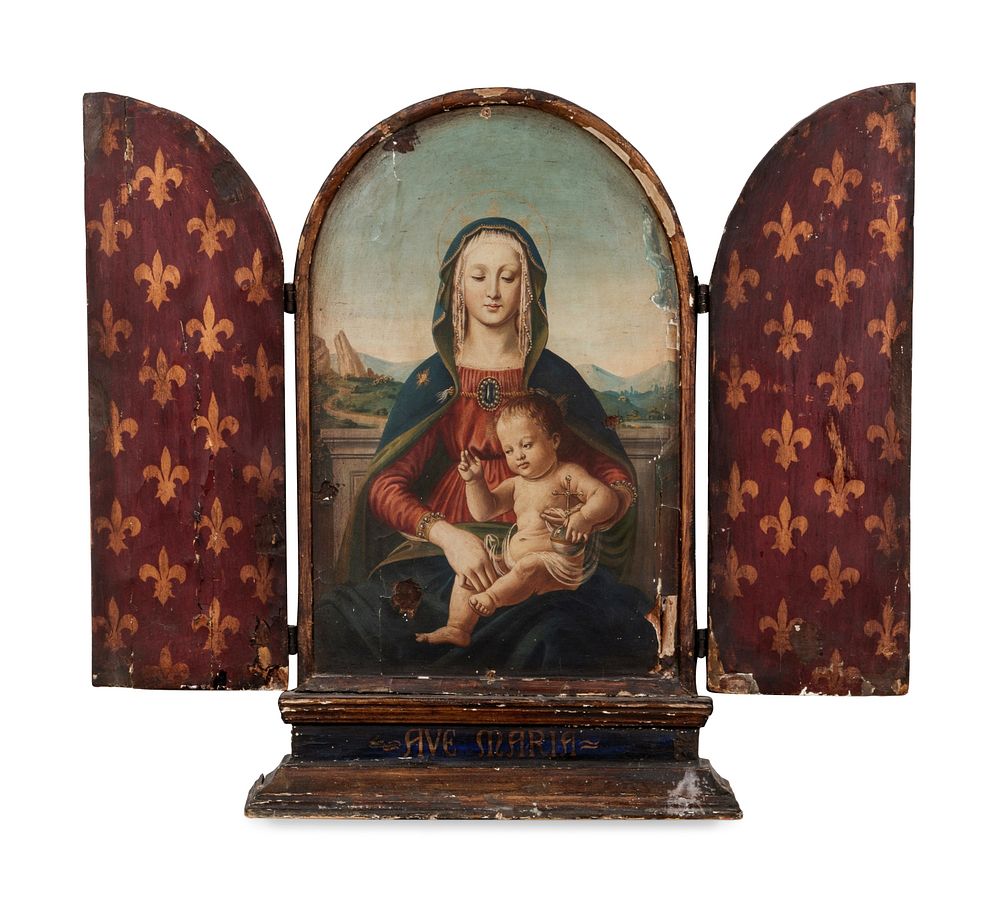 Appraisal: A French Painted and Parcel Gilt Shrine After Raphael A