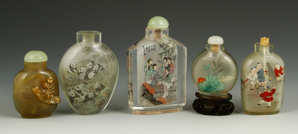 Appraisal: - Five Peking Glass Snuff Bottles Lot of five Peking