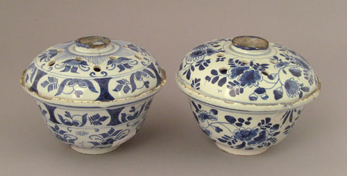 Appraisal: Two Delft flower bowls ca with blue and white floral