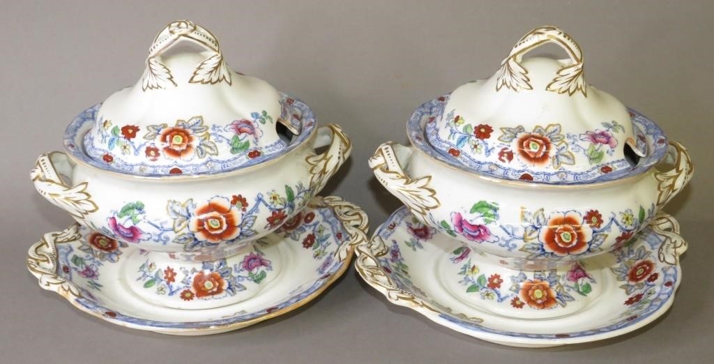 Appraisal: PAIR OF COVERED SAUCE TUREENS AND UNDERTRAYS BY G ca