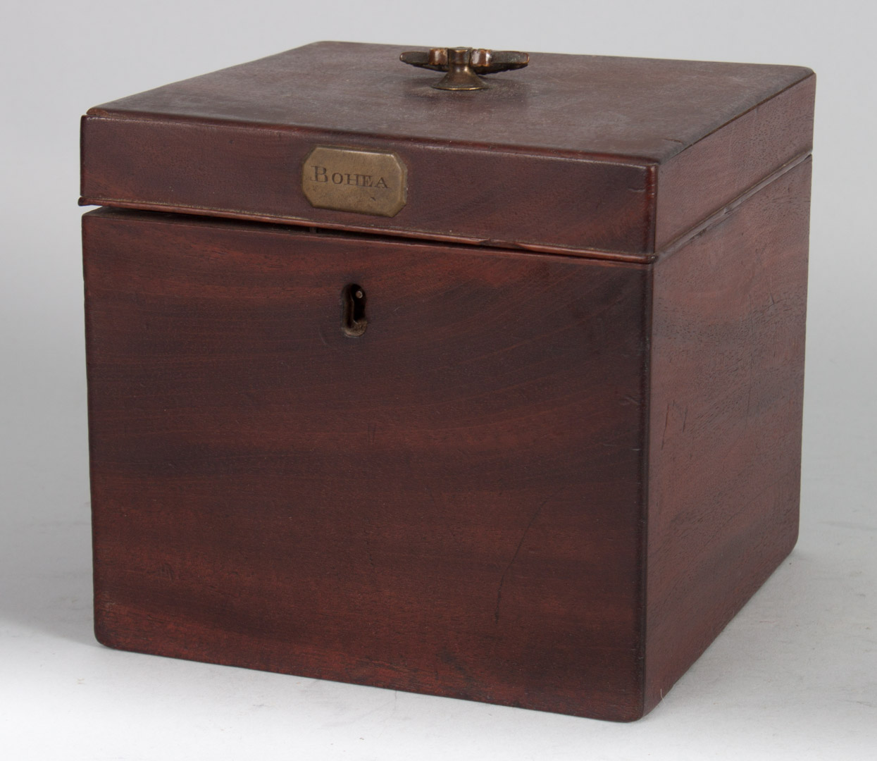 Appraisal: George III mahogany tea caddy circa brass pull at top