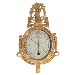 Appraisal: Louis XV carved giltwood reaumur barometer Louis XV carved giltwood