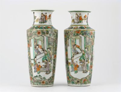 Appraisal: A pair of Chinese Canton famille verte vases decorated with