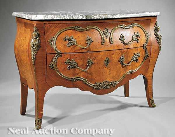 Appraisal: A Louis XV-Style Kingwood and Thuyawood Bronze-Mounted Bomb Commode early