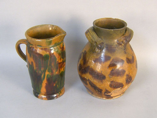 Appraisal: Redware crock h together with a pitcher th c with