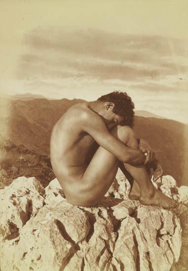 Appraisal: VON GLOEDEN WILHELM - Untitled male nude on a rock