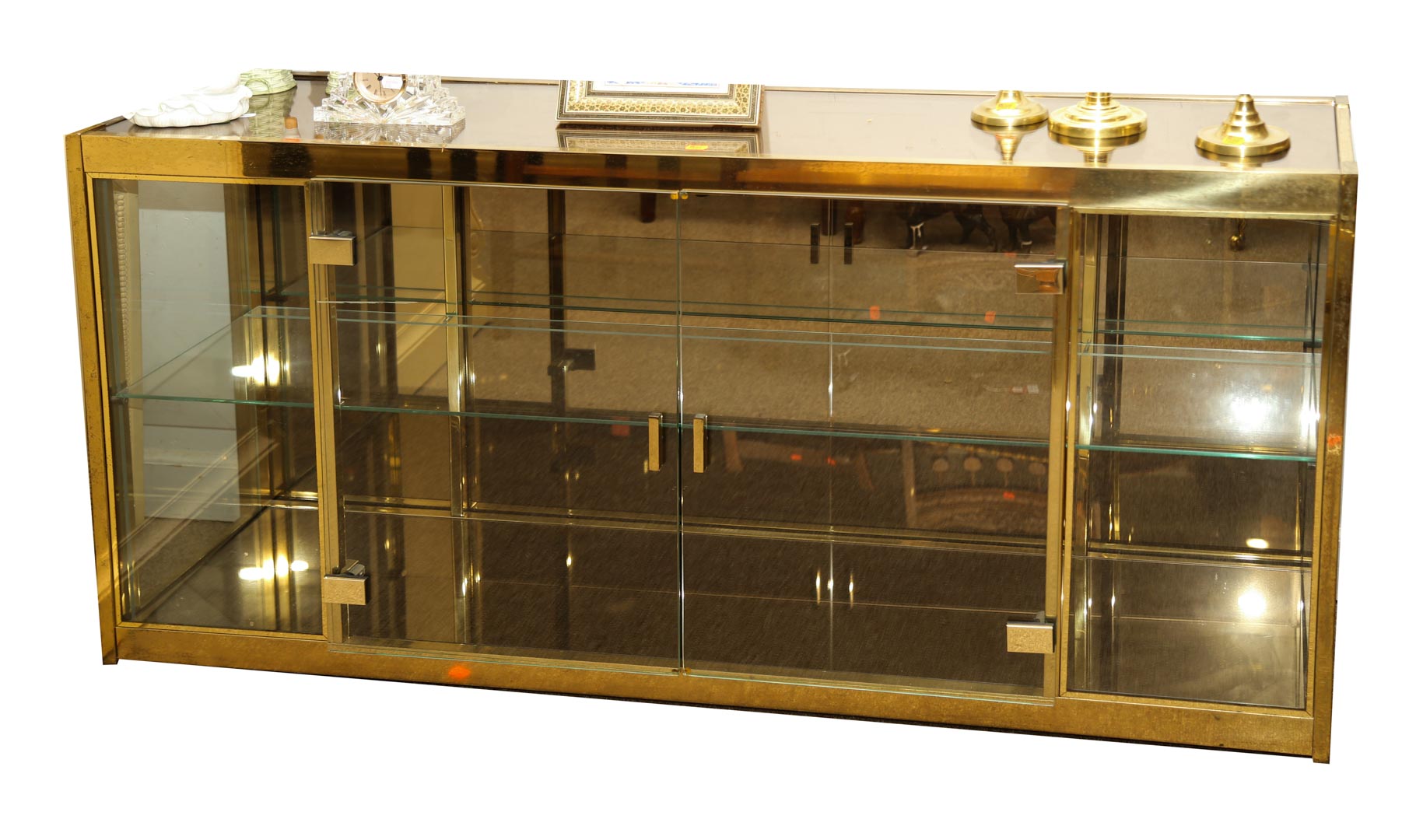 Appraisal: Contemporary glass and brass cabinet Undernumber