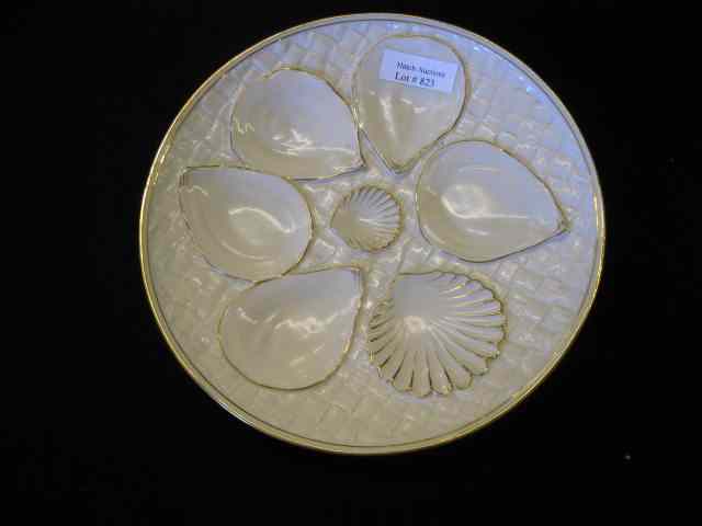 Appraisal: Royal Worcester Porcelain Oyster Plate basketweave decor gold on ivory