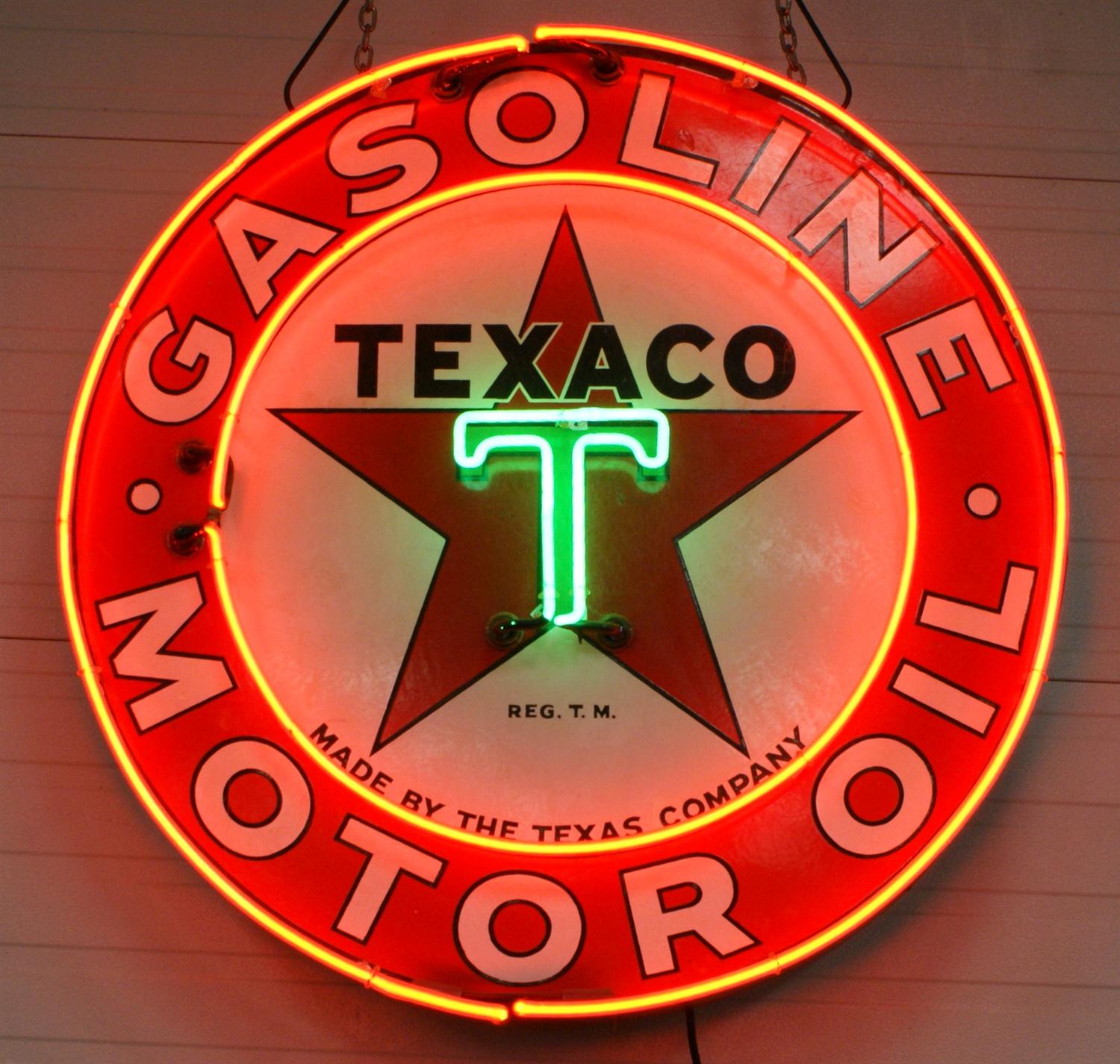 Appraisal: Neon Texaco Gasoline enameled steel sign d vintage one-sided no