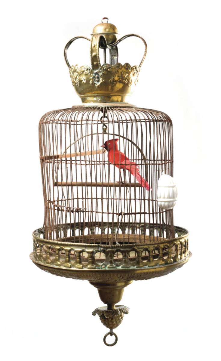 Appraisal: DUTCH STAMPED BRASS CIRCULAR BIRD CAGE WITH CROWN-FORM TOP Height