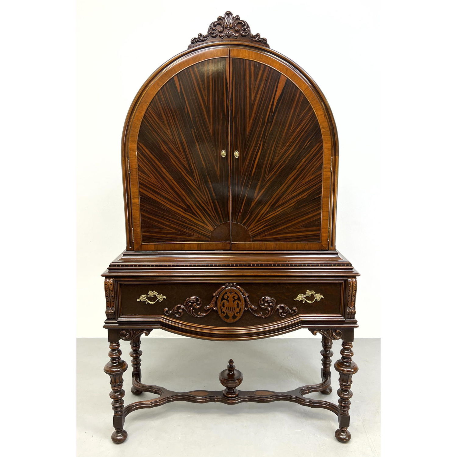 Appraisal: HELLAM Arched Top Two Door Cabinet Exotic wood sunburst detail