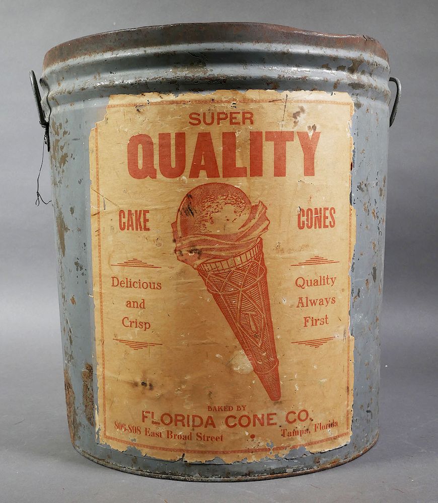 Appraisal: TAMPA Large Tin Ice Cream Cone Bucket Antique painted approx