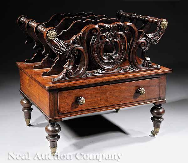 Appraisal: An Antique English Carved Rosewood and Gilt Brass-Mounted Canterbury mid-