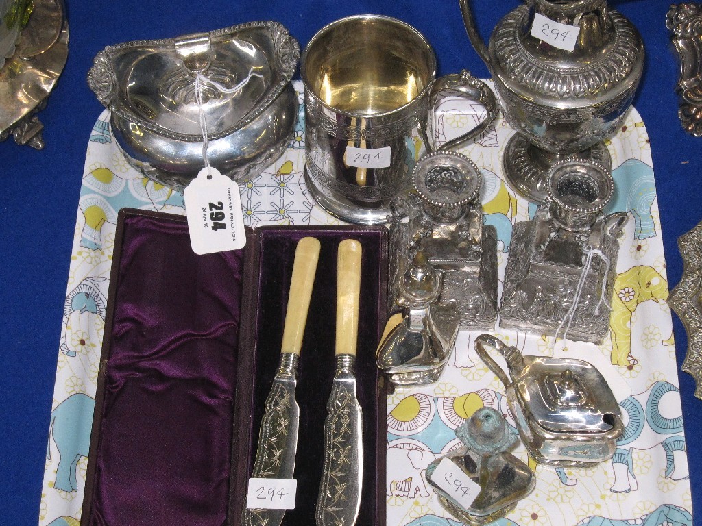 Appraisal: Tray lot of EP - tea caddy tankard condiments etc