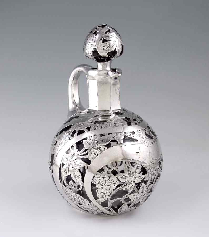 Appraisal: ALVIN FINE SILVER OVERLAY DECANTER Clear glass ships decanter with