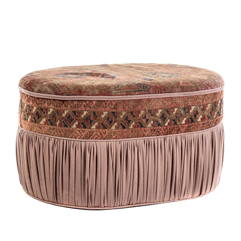 Appraisal: Continental Carpet Upholstered Ottoman th century oval fine carpet and