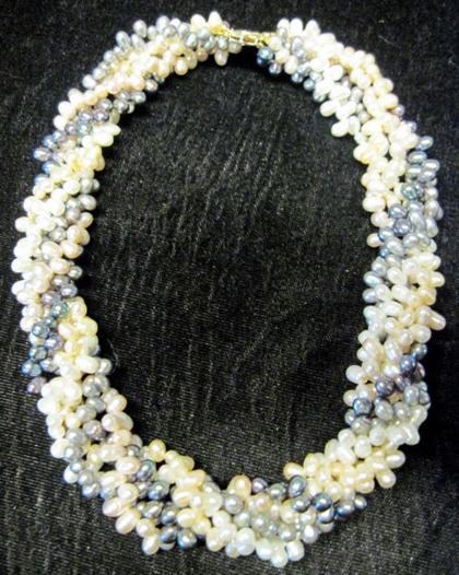 Appraisal: karat yellow gold five strand biwa pearl necklaceL in