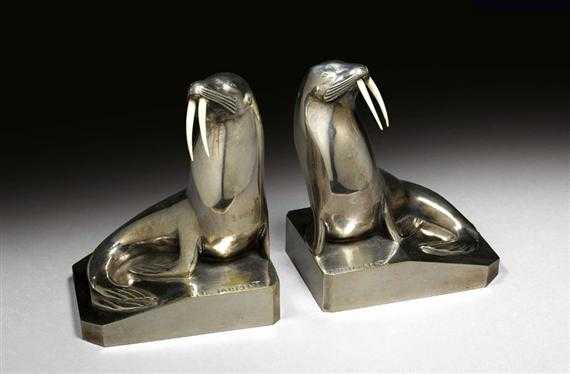 Appraisal: LAURENT G H PAIR OF BOOKENDS circa Silvered bronze and