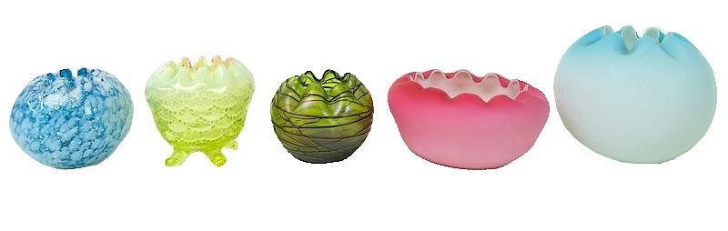 Appraisal: Five Collectible Art Glass Rose Bowls Five Collectible Art Glass