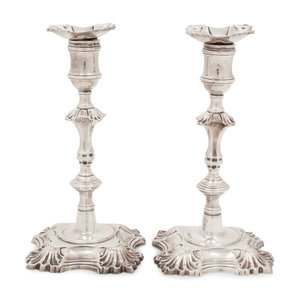 Appraisal: A Pair of George II Silver Candlesticks Unknown Maker London