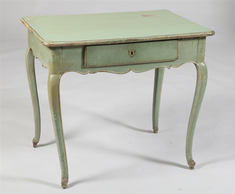 Appraisal: LOUIS XV PROVINCIAL PAINTED WRITING TABLE The overhanging top with