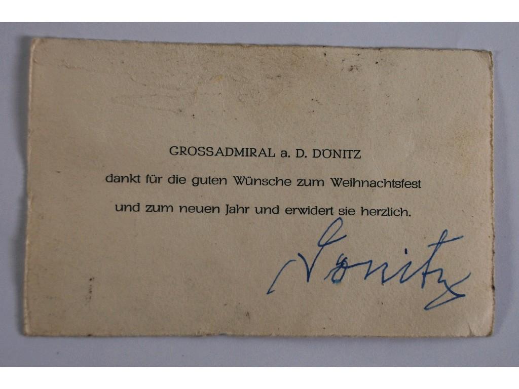 Appraisal: ADMIRAL D DONITZ SIGNED THANK YOU CARD for greetings sent