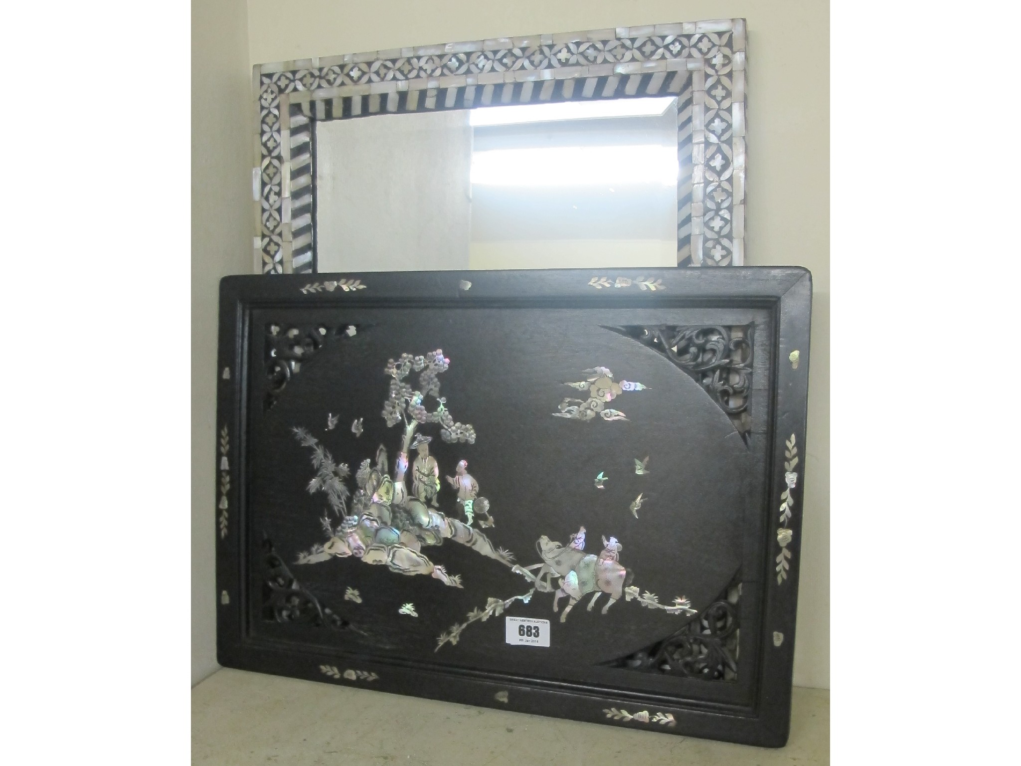 Appraisal: A Chinese ebonised serving tray with mother of pearl inlay