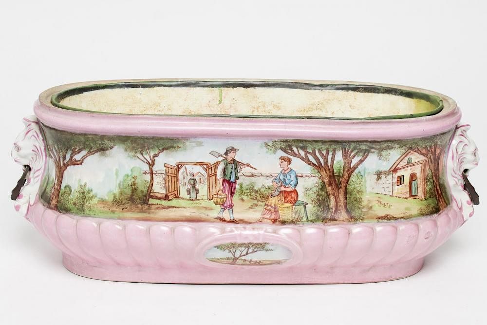 Appraisal: Italian Porcelain Planter Vintage Hand-Painted Vintage Italian porcelain jardiniere or