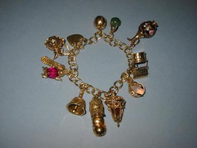 Appraisal: A CT GOLD CHARM BRACELET the wide curb links hanging