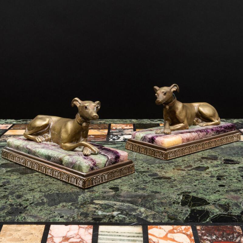 Appraisal: Pair of Patinated-Bronze Models of Whippets on Hardstone Bases x