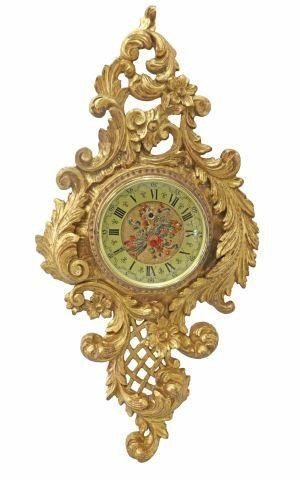 Appraisal: Rococo style giltwood cartel clock th c having pierce carved