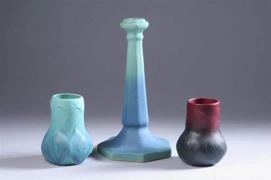 Appraisal: THREE PIECES VAN BRIGGLE ART POTTERY One vase turquoise matte