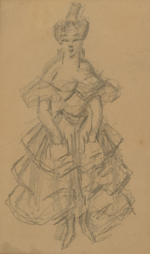 Appraisal: GUYS Constantin French - Standing Female in Dress Pencil Drawing